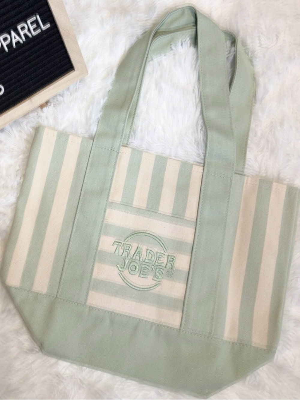 Trader Joe’s Mini Mint Green Stripe Canvas Tote Bag